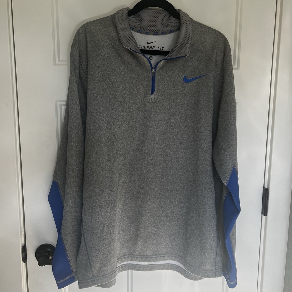 Nike Sweatshirt Mens XL Gray/Blue Thermal Fit 1/4 Zip Pullover Golf